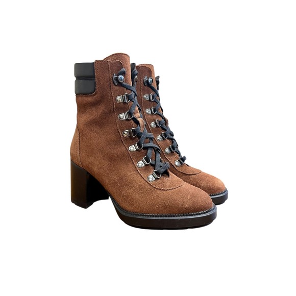 AQUATALIA Brown Suede Iriana  Boots Sz 6 Lace Up Block Heel Combat Italy - Picture 2 of 10